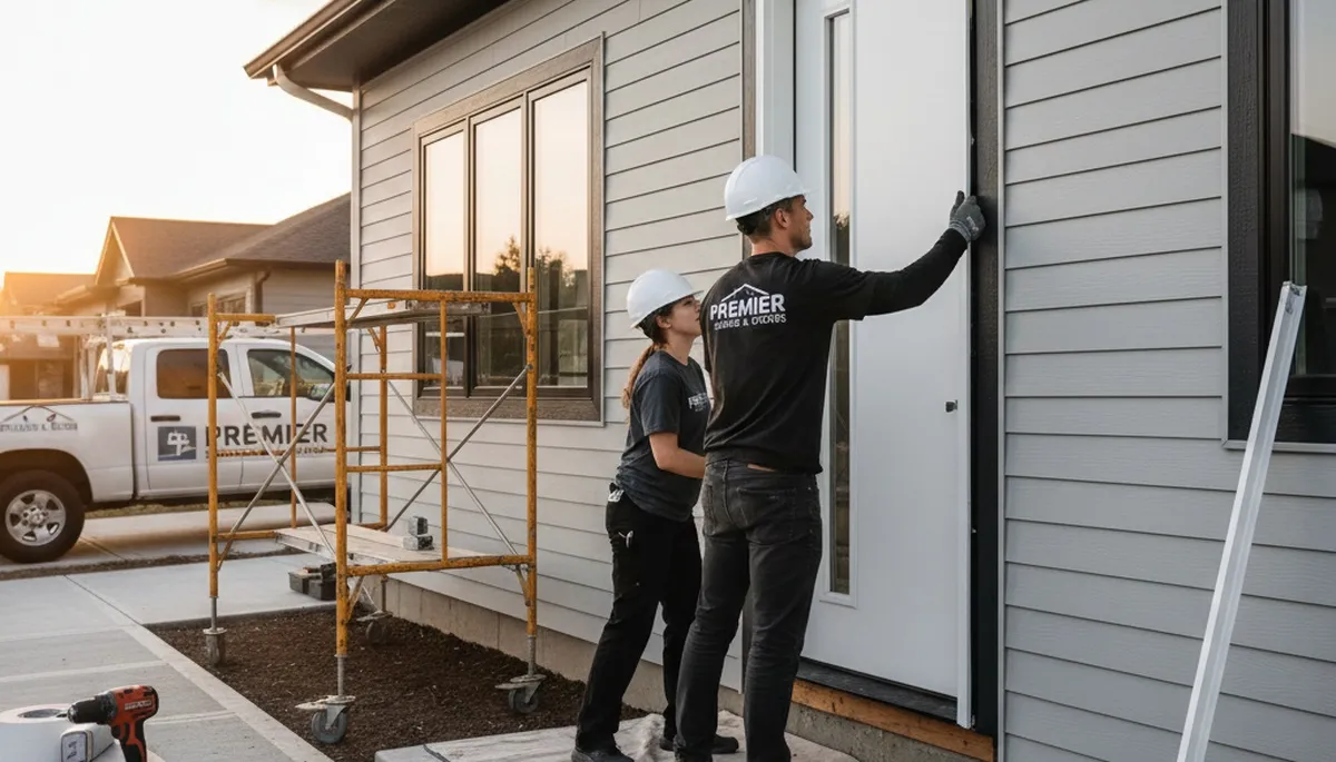 Professional vinyl siding and door installation in Pittsburgh, PA home exterior by Next Level Exteriors