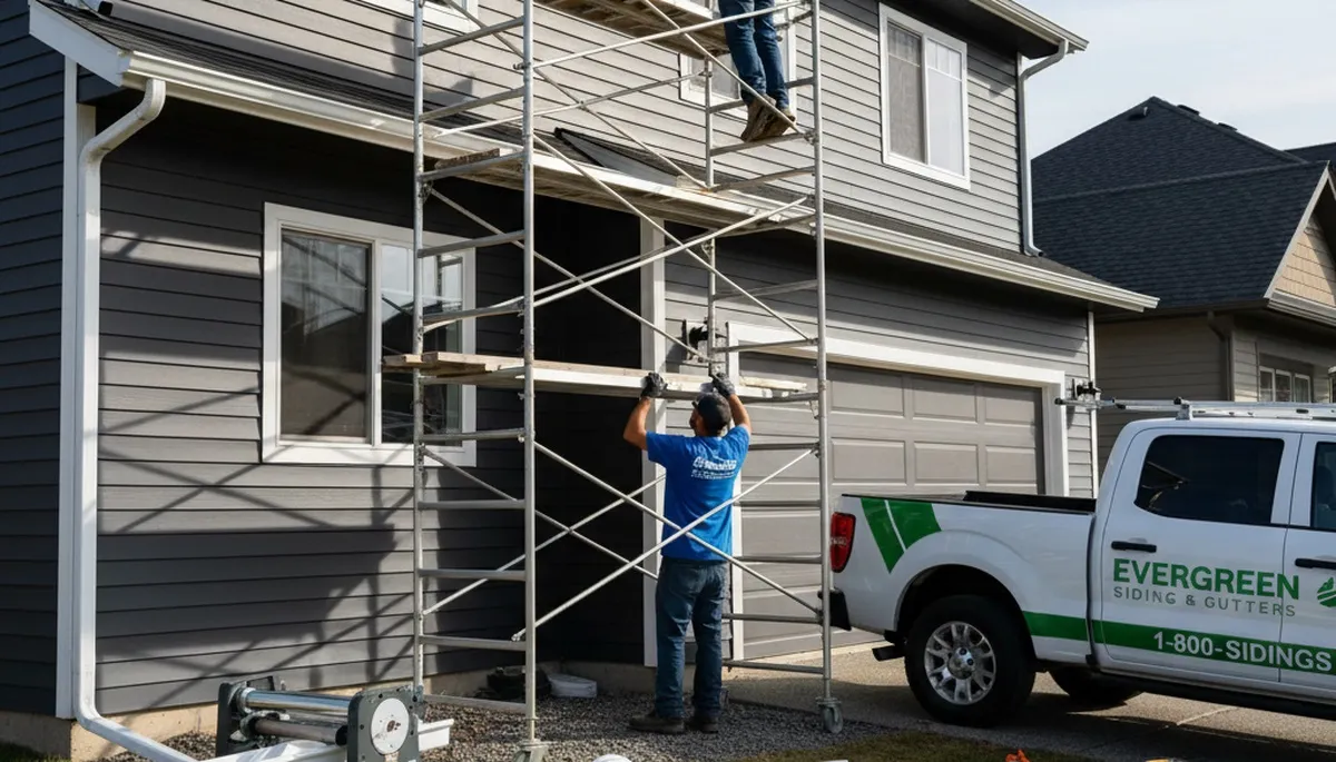 Technician installing seamless aluminum gutters on home exterior in Pittsburgh, PA